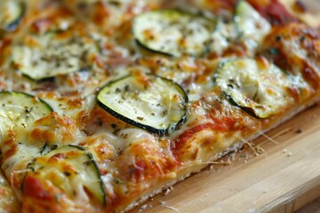 Poster - A detailed image of a rectangle pizza slice with zucchini anchovies and cheese