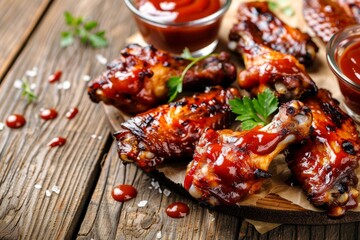 Poster - Chicken wings with BBQ sauce for dipping