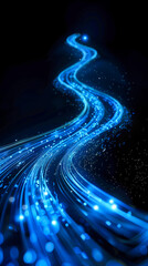 Poster - Abstract blue data flow light streak over a black background. Communication technology and data traffic concept.