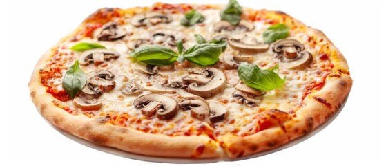 Wall Mural - Delicious mushroom pizza on white background