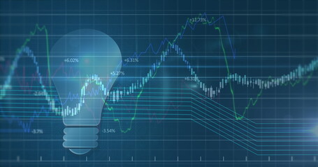 Poster - Image of lightbulb icon with graph rolling over a grid
