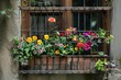 flower pot hanging outdoors on window with iron bars