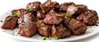 © LimeSky - Grilled diced beef with garlic and thyme on white plate