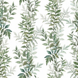 Fototapeta Do przedpokoju - Seamless pattern with watercolor leaves and flowers. Mural. A delicate vertical wreath of plants and flowers.