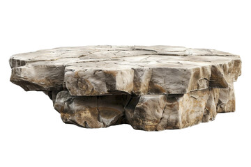 Flat realistic stone rock podium with a rugged texture, suitable for showcasing products with a natural and robust theme, cut out transparent background