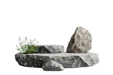 Flat realistic stone rock podium with a rugged texture, suitable for showcasing products with a natural and robust theme, cut out transparent background