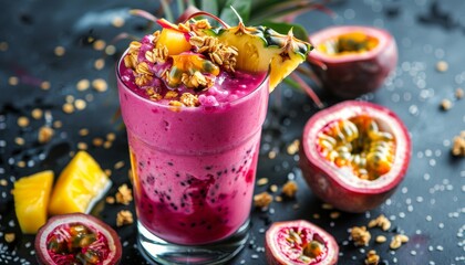 Sticker - Red pitaya smoothie with granadilla pineapple passion fruit and granola