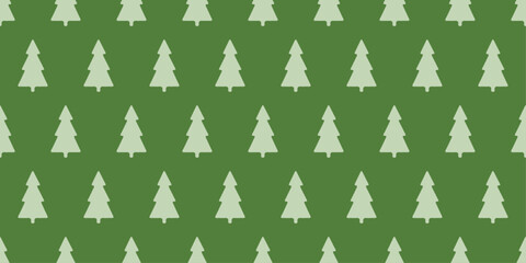 Poster - Green background and identical Christmas trees. Vector pattern of Christmas trees.