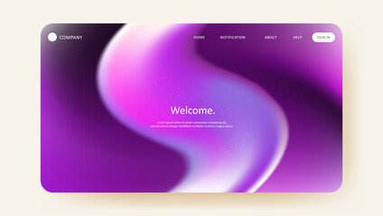Wall Mural - Abstract purple and pink wavy futuristic design of landing page. Glowing retro wave website design
