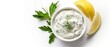 Tasty and healthy tartar sauce for fish dishes on white background