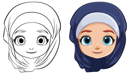 Canvas Print - Vector illustration of a girl wearing a hijab