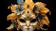 Venetian carnival mask golden mardi gras feathers ball gold design holiday celebration