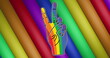 Image of rainbow hand with victory sign, stripes and colours moving on seamless loop