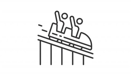 Poster - Animated rollercoaster riding icon. Ride amusement line animation. Fairground rail attraction. Extreme vacation. Black illustration on white background. HD video with alpha channel. Motion graphic