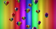 Image of rainbows heart over rainbow stripes and colours moving on seamless loop