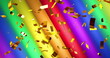 Image of confetti over rainbow stripes and colours moving on seamless loop