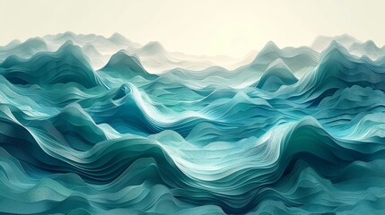 Poster - An abstract landscape background with a white and green hand-drawn line pattern. Ocean ocean art with natural template. Vintage banners and wallpapers.