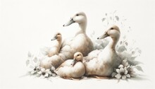 Watercolor Painting Of Ducks