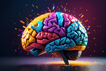 Poster - 3D polygon colorful brain splash brainstorm and inspire concept