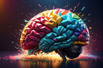 Poster - 3D polygon colorful brain splash brainstorm and inspire concept