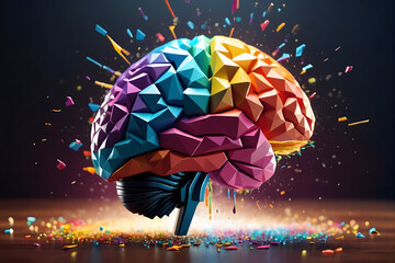 Poster - 3D polygon colorful brain splash brainstorm and inspire concept