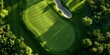 Scenic birds eye view of an immaculate golf course landscape setting. Concept Aerial Golf Course Photography, Landscape Beauty, Greenery, Tranquil Scenery