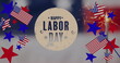Image of labor day text over stars and american flag