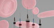 Image of red blood cells and syringes on grey background
