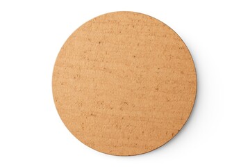 Blank round cardboard beer coaster isolated on white viewed from the front