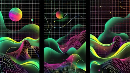 Poster - The poster template uses simple abstract grid shapes and patterns on an acid neon green and black background. All elements are set in 90s and 00s style.