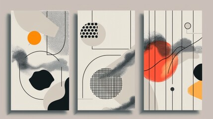 Poster - Posters in trendy Y2K style with abstract grid shapes and patterns on grey backgrounds. Modern banners with wireframe elements and typography. Templates in a 00s aesthetic.