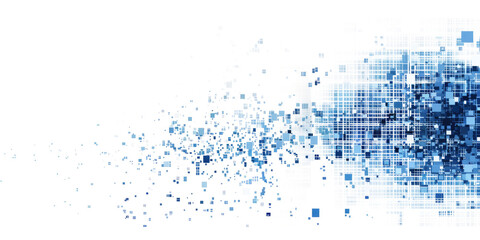 Poster - blue colored pixel art, technology design background isolated on white or transparent png