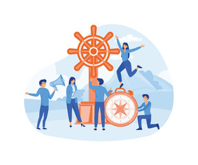 Leadership Concept.   Leadership qualities in a creative team, direction on a successful path, teamwork on start up. flat vector modern illustration