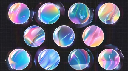 Poster - Gradient blurry circle abstract shape on transparent background. Set of soft geometric form mesh elements with blurry effect. Vibrant iridescent splash sticker.