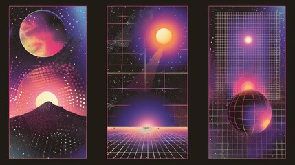 Poster - an abstract poster template in y2k retro style with geometric elements and a text box. a set of vint