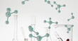 Image of molecules over laboratory dishes on white background