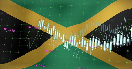 Poster - Image of data processing over flag of jamaica