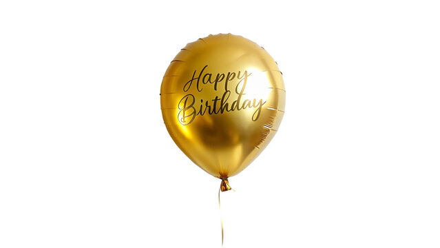 Gold Balloons with Happy Birthday Text on Transparent Background.