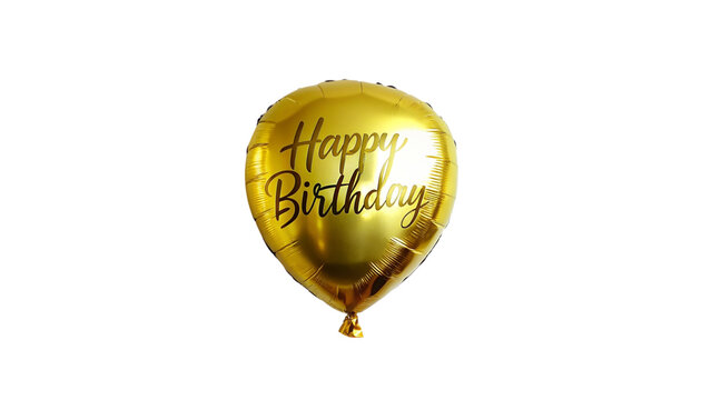 Gold Balloons with Happy Birthday Text on Transparent Background.