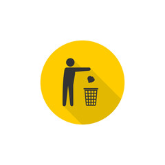 Sticker - Man silhouette throwing trash into trash bin icon isolated on transparent background