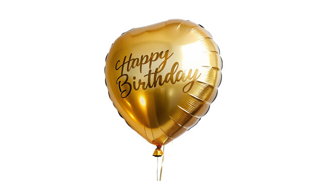 Gold Balloons with Happy Birthday Text on Transparent Background.