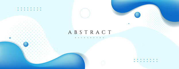 Wall Mural - abstract banner background with blue fluid and geometric shapes. vector illustration