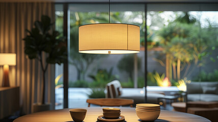 Photo of a modern living room with pendant lamp.