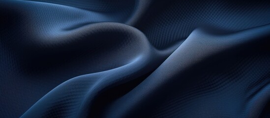 Poster - A macro photograph showcasing the intricate pattern of electric blue satin fabric against a black background, resembling the sky on a cloudy day with a hint of darkness and artistry