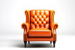 A striking orange leather armchair with classic tufting, isolated on a white background, conveying luxury and comfort.