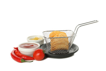 Wall Mural - PNG,Potato chips in a metal fryer, isolated on white background