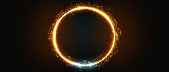 Poster - This is a realistic modern illustration set of neon glowing circle border with tv digital light bug on black background. A round luminous shape with video lag and noise texture.