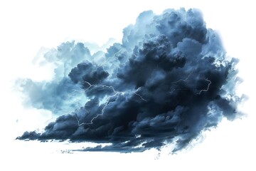 Wall Mural - Dark storm clouds with lightning isolated on white background Generative Ai 