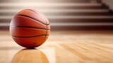 Fototapeta Sport - Basketball on a Wooden Court
