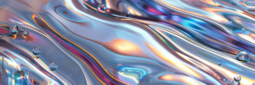 abstract silver liquid metal with iridescent fluid patterns ,banner ...
